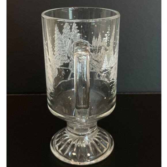 4 Vtg Avon Presidents Club Etched Footed Glass Mugs - Through The Woods Design - Picture 5 of 9